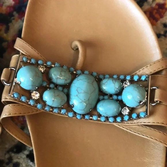 STUART WEITZMAN Flip Flop Bejeweled Turquoise Statement Sandal - Picture 7 of 8